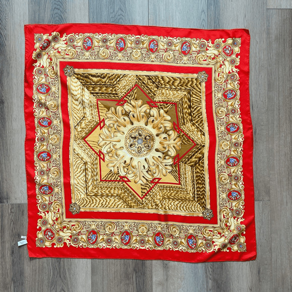 Christian Dior Silk Jewelry Print Scarf gold, red - Picture 1 of 5